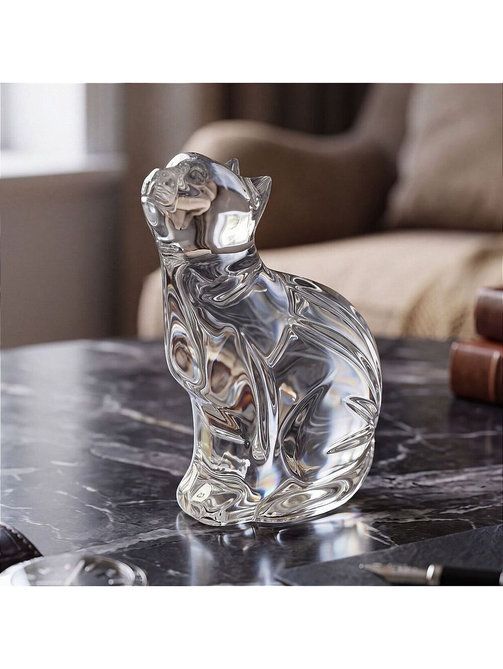 Vtg. Waterford Crystal Cat Looking Up Figurine Paperweight 5" Clear Signed